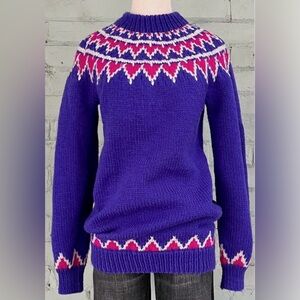 Vintage Fair Isle Pattern Sweater in Purple and Pink
